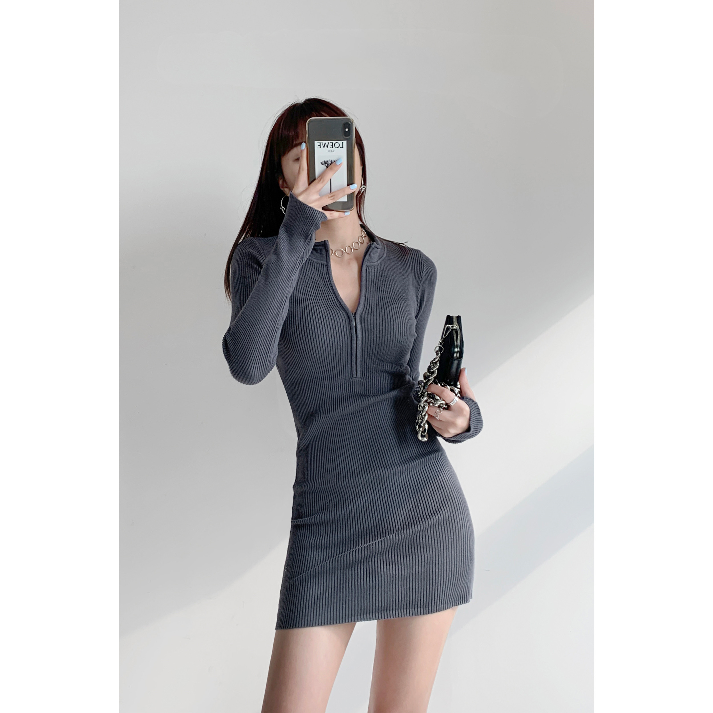Long-Sleeve Knitted Bodycon Dress, picture 5 of 5