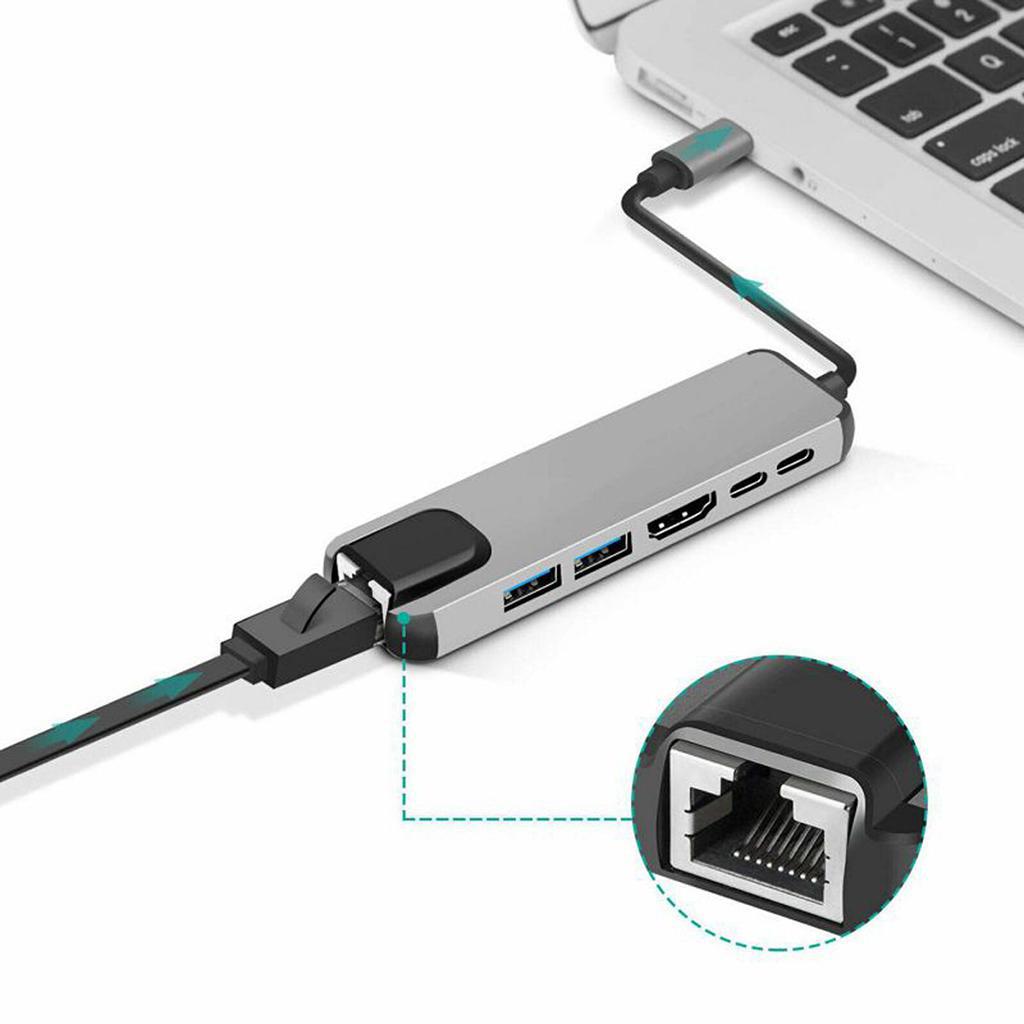 Title 5, USB C 6-in-1 Hub HDMI USB 3.0 PD RJ45 netwerkka...