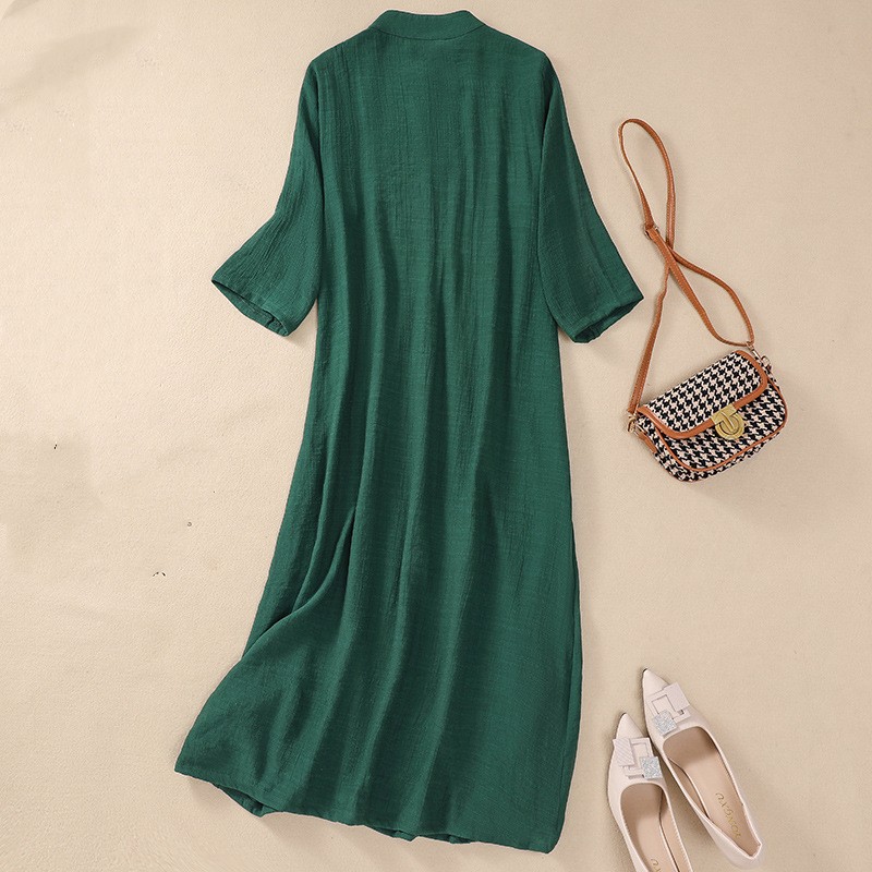 Title 5, Mid-length Loose Cheongsam Cotton And Linen Dress