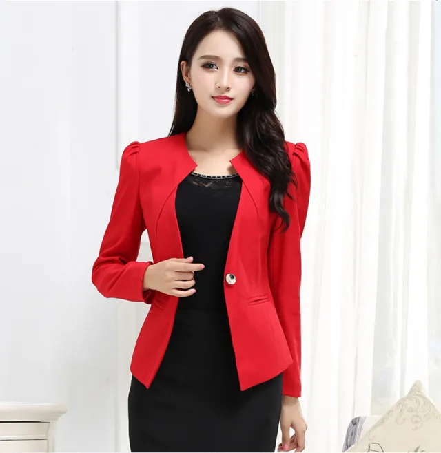 Spring And Autumn Elegant Slim Short Slim Suit Jacket Red - Shop at LoveMi