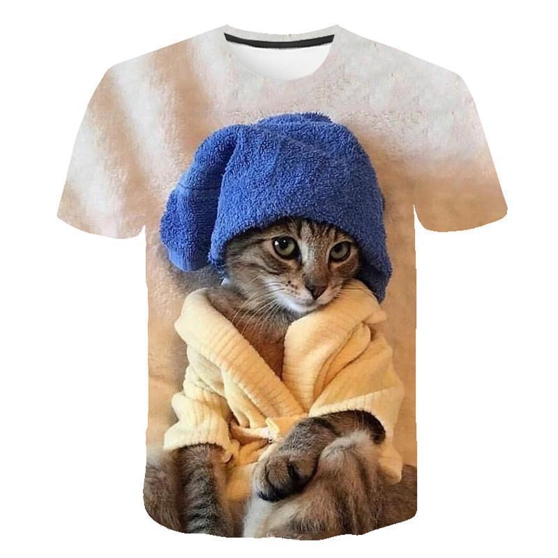 Title 2, Men 3D Cat Wall Print Casual Harajuku Women T-...