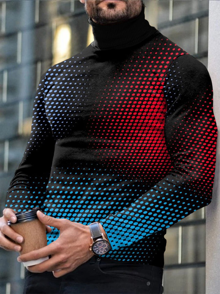 Autumn Winter Men's Long Sleeve Turtleneck T Shirt Printed Casual Top