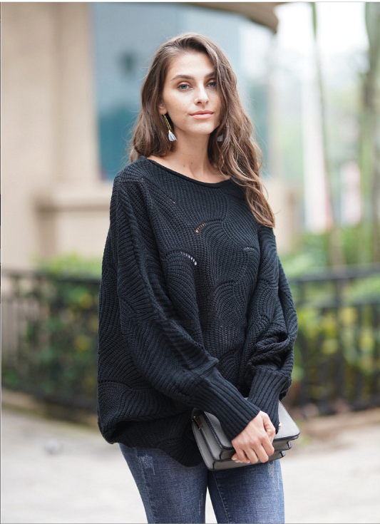 Loose Solid Color Pullover Round Neck Knitted Sweater