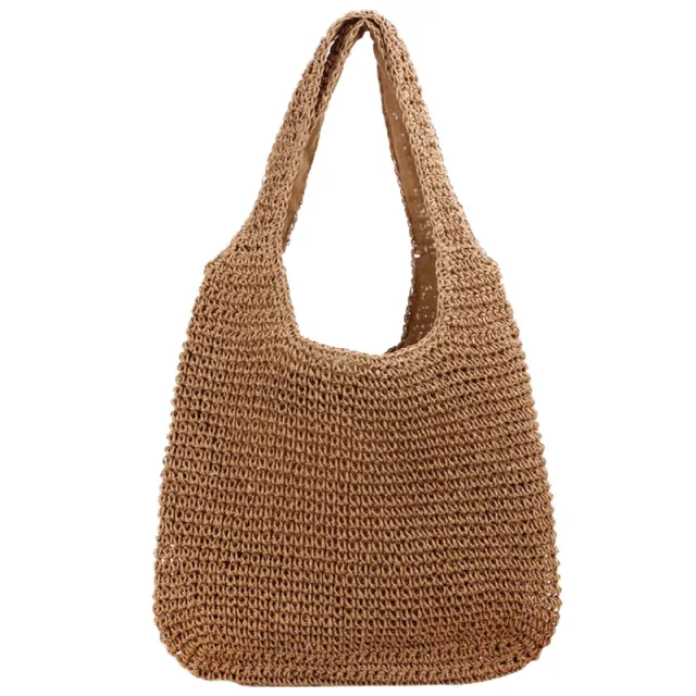 Straw Bag Female New Summer Versatile Leisure Shoulder Bag Forest Hand Woven Bag Large Capacity Beach Bag Coffee - Shop at LoveMi
