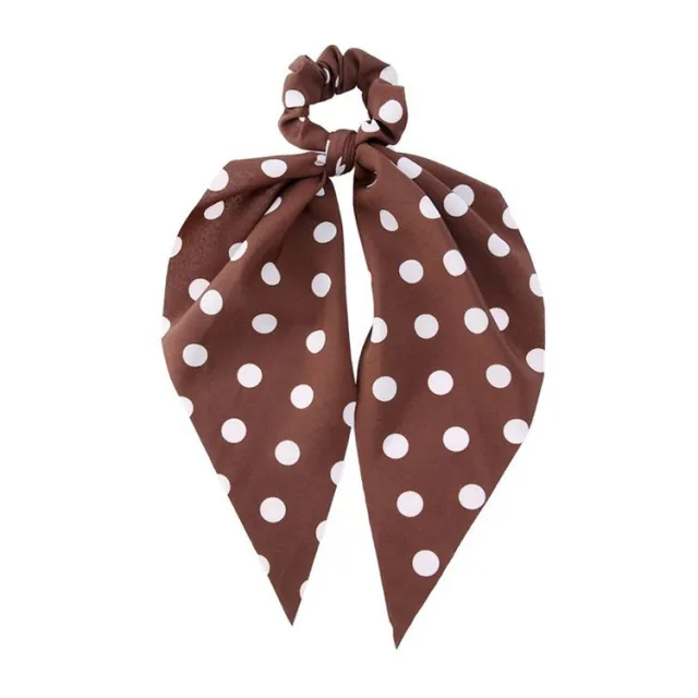 Ribbon Long Fringed Large Intestine Hair Tie Dot Coffee B - Shop at LoveMi