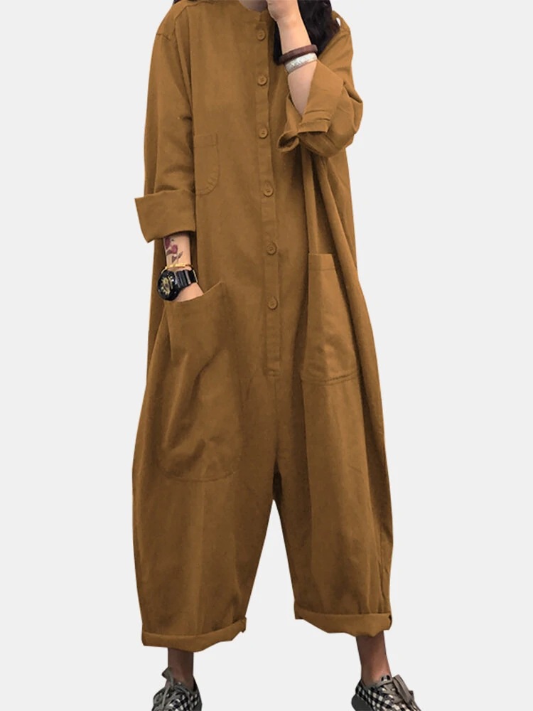Plus Size Women’s Jumpsuit Multi Pocket Shirt Jumpsuit