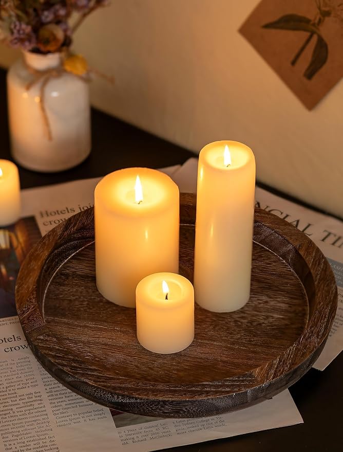 Round Wooden Candle Holder Tray With Distressed Finish For Coffee Table Home Decor 5