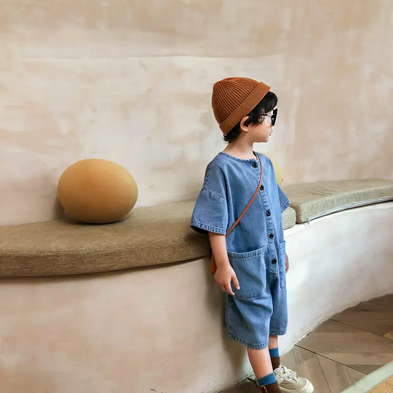 Korean Style Boys And Girls Short Sleeved Jumpsuit