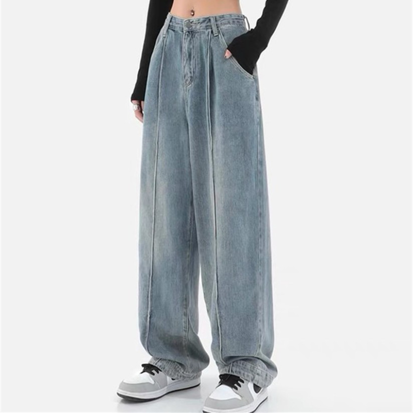 Women's Straight Loose Drape Jeans Light Blue - Shop at LoveMi