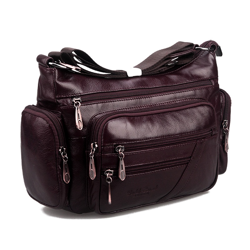 New Cowhide Single Shoulder Crossbody Bag For Middle-aged And Elderly Mothers, Layered Leather Crossbody Casual - Date Red