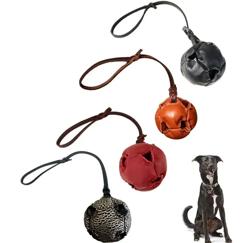 Leather Dog Training Ball Toy Tug