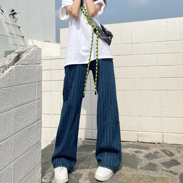 High Waist Slim Straight Loose Sagging Wide Leg Pants Dark Blue - Shop at LoveMi