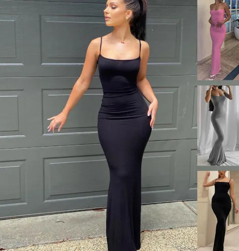 Spaghetti Strap Long Dress Women Sexy Slim Skinny Bodycon