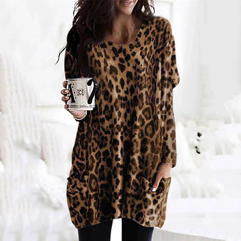 Title 5, Leopard Print Long-Sleeved Casual Loose Top T-S...