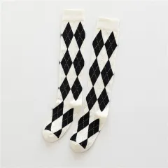 Trendy Cool Calf Socks Female Retro Street Black And White - Calf Black And White Diamond G - View 1