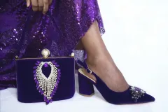 Stones Bag Matching Pointed Shoes For Wedding Party Matching - Purple - View 1
