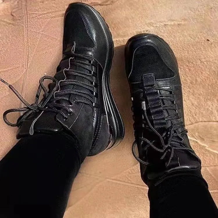 European And American Plus Size Lace-up Cool Martin Boots - Black