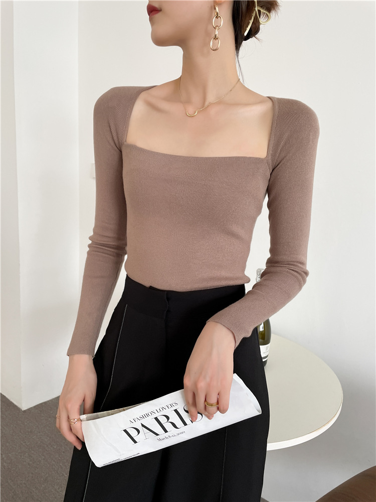 Title 9, French Square Collar Exposed Collarbone Slim Sl...