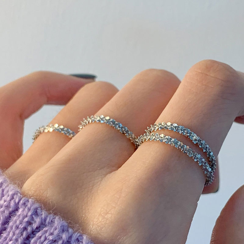 Sparkling Element Ring Silver Ring Simple Female Style Folded Closed Index Finger Ring