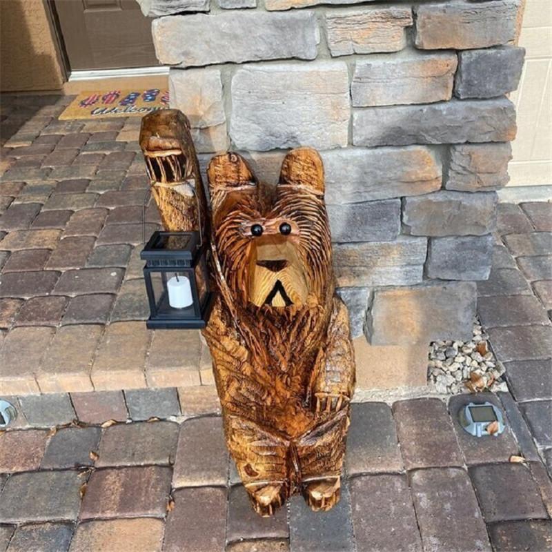 Cedar Carving Bear Resin Ornament Holding Lamp — foto 6