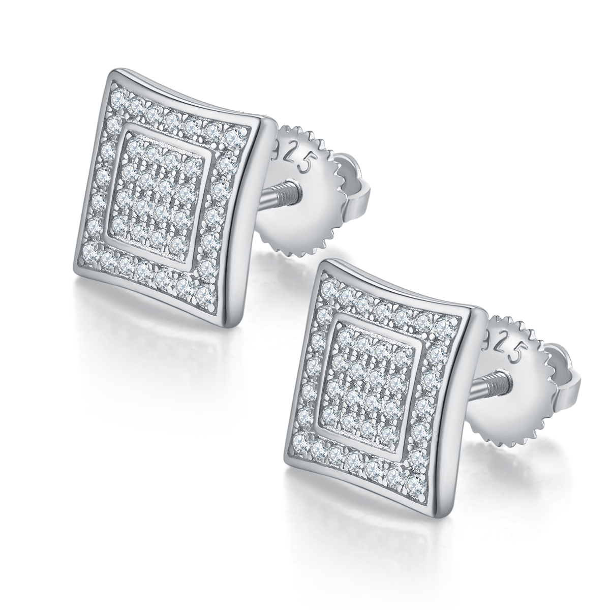 S925 Sterling Silver 76pcs D Color VVS1 Moissanite Square Stud Earrings 10mm Screw Back Hypoallergenic GRA Certified Gift Box