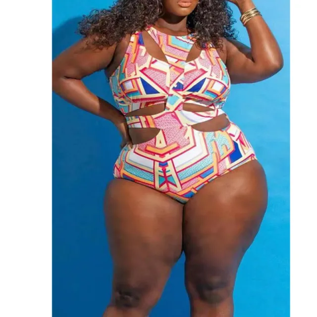 Ethnic Print Plus Size Swimsuit Bikini Pink - Shop at LoveMi