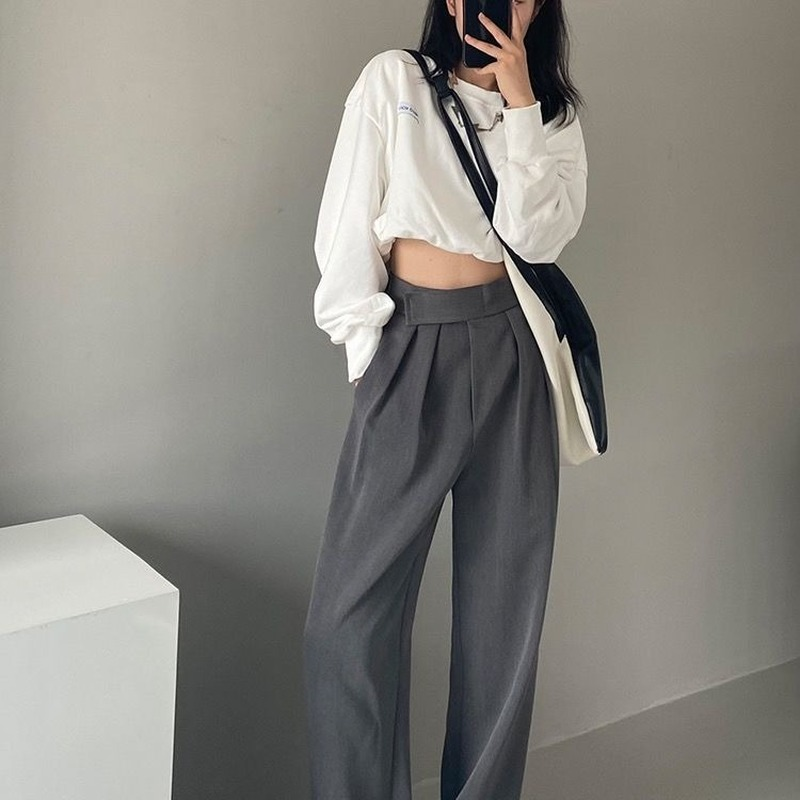 Title 3, High Waist Drape Casual Loose Suit Straight-leg...