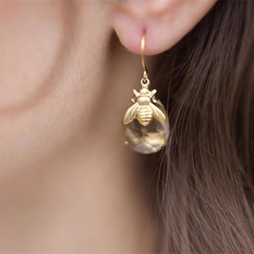 Fashion Bumblebee Drop Earrings Crystal Clear