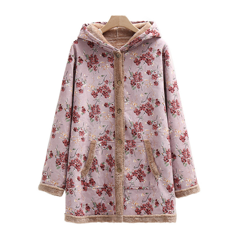 Hooded Pullover Plus Fleece Long-sleeved Mid-length Coat