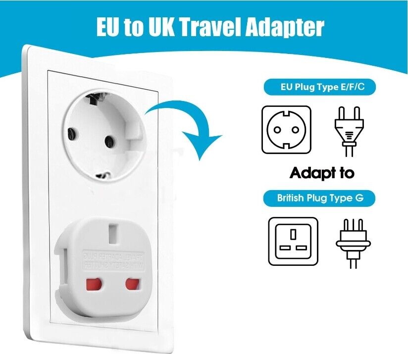 EU Travel Adapter Plug 5 Pack  UK To Euro Europe Adaptor 2 Pin Plugs European-