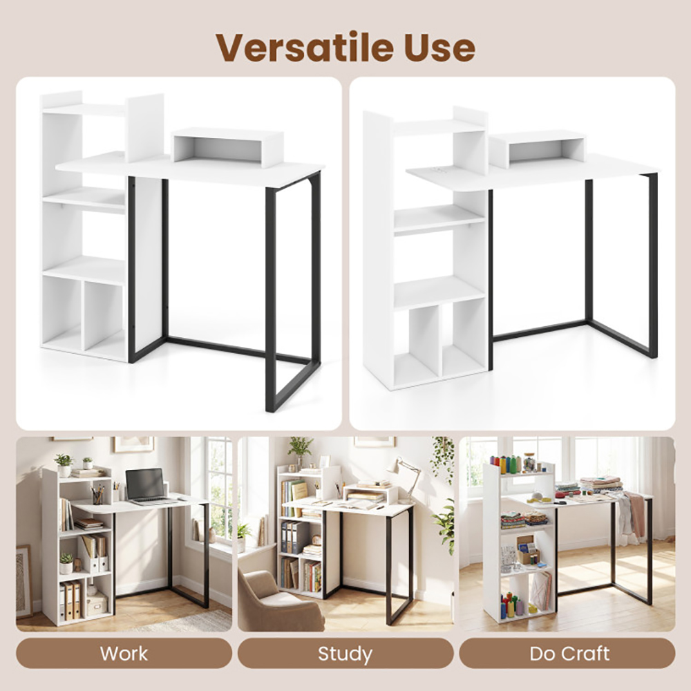 Computer Desk With Charging Station And Ergonomic Monitor Stand With Non-slip Foot Pads For Living Room, Bedroom, Study And Office