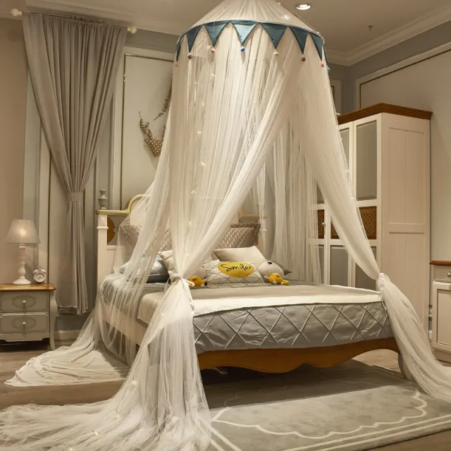 Triangular Ceiling Fur Ball Dome Ceiling Suction Top Mosquito Net Bed Curtain Blue - Shop at LoveMi