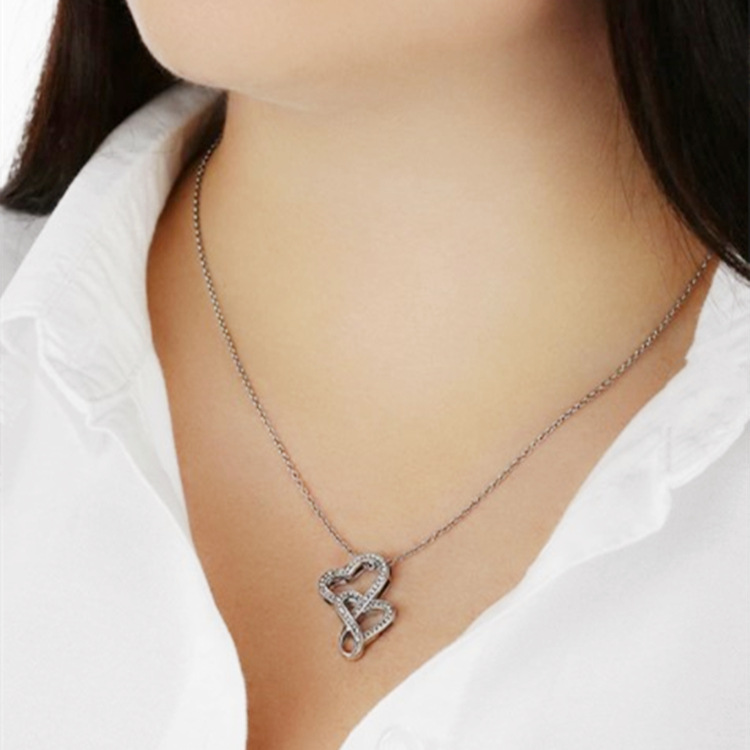 S925 Sterling Silver Double Love Heart Necklace
