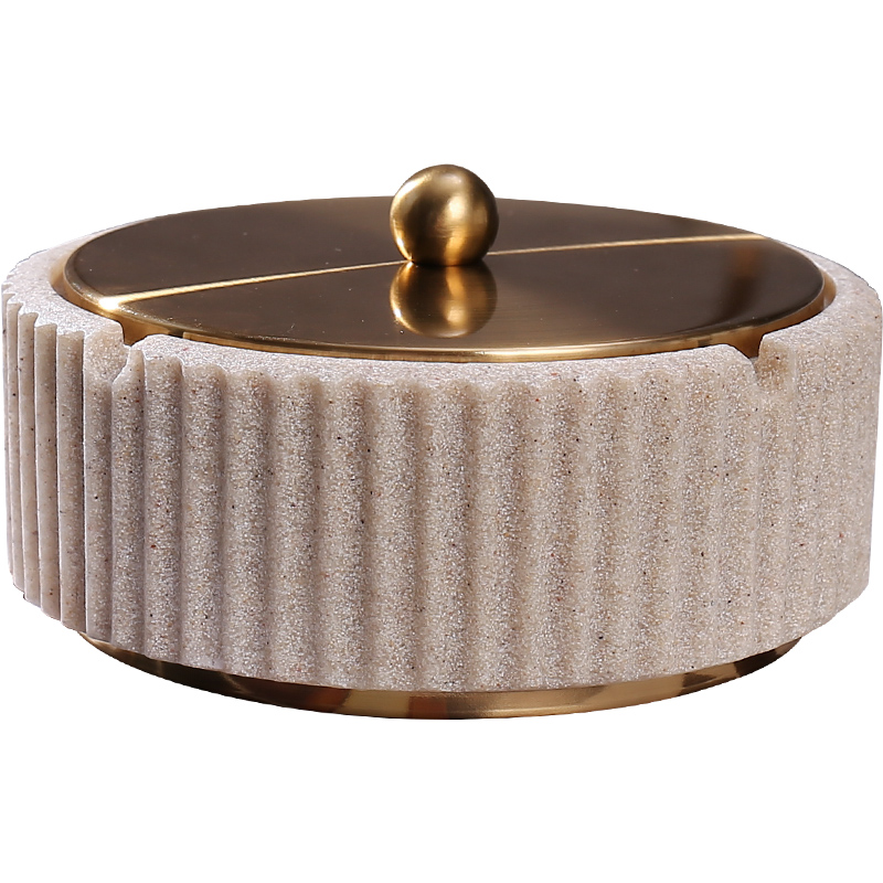 Striped Resin Tabletop Ashtray with Lid