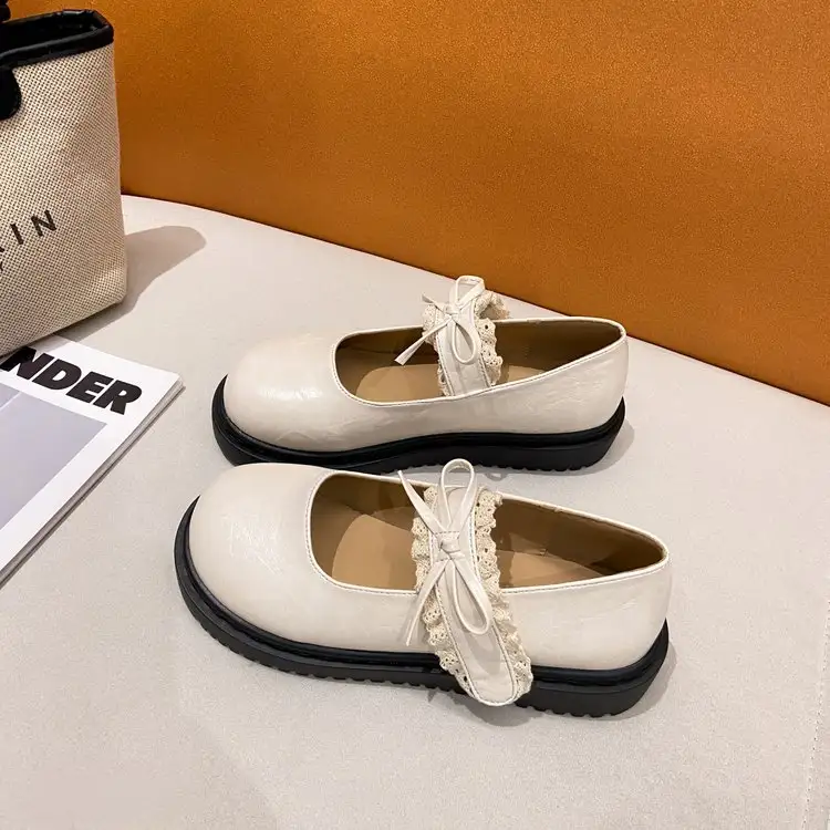 Summer New Women White French Mary Jane Leather Shoes, Retro Japanese Platform Loafers For Dresses