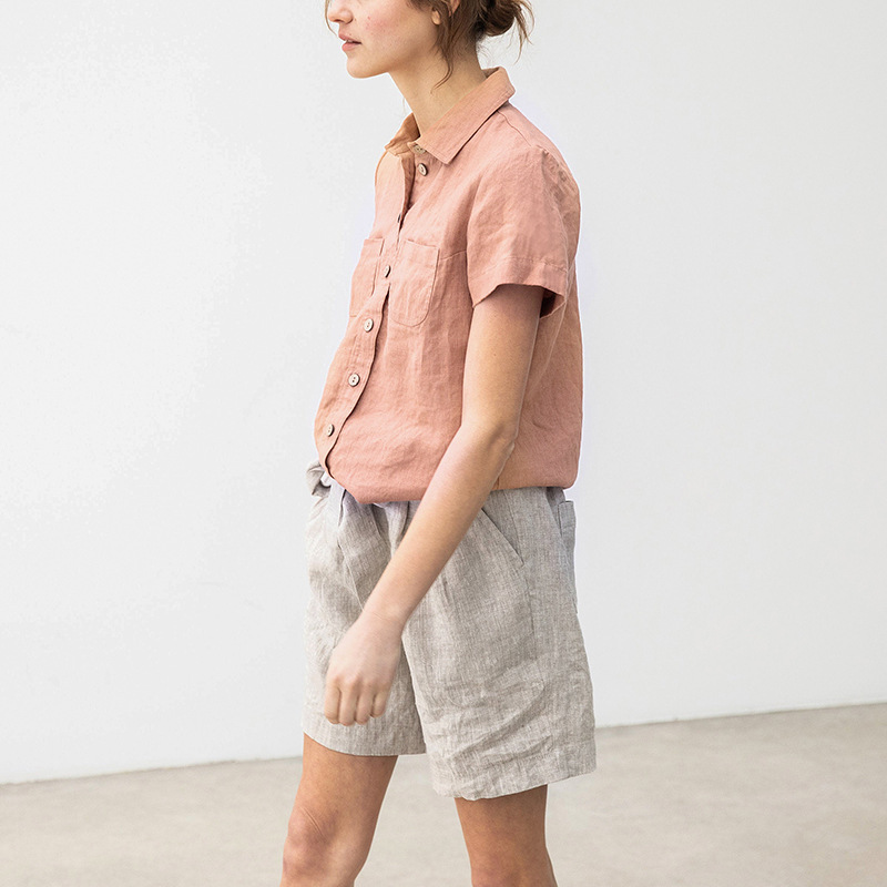 Title 5, Casual Cotton And Linen Double Pocket Top