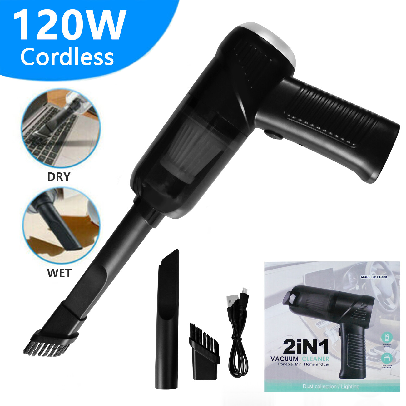 Car Vacuum Cleaner 120W 6000PA Mini Portable Cordless Car Auto Home Cleaning Tool