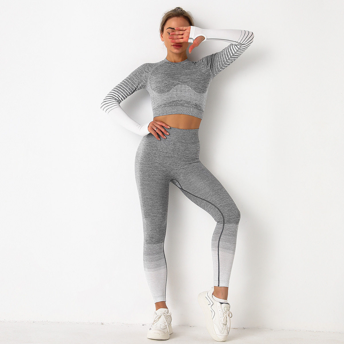 Peach knit quick drying yoga pants Silver Set - Shop at LoveMi