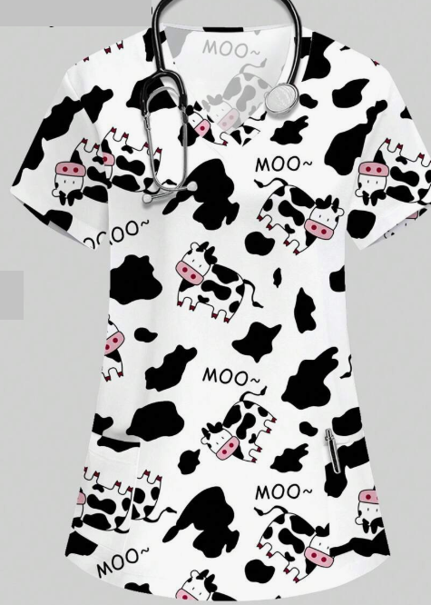 Plus Size Women's Vibrant Print Scrub Top Casual V-Neck Short Sleeve