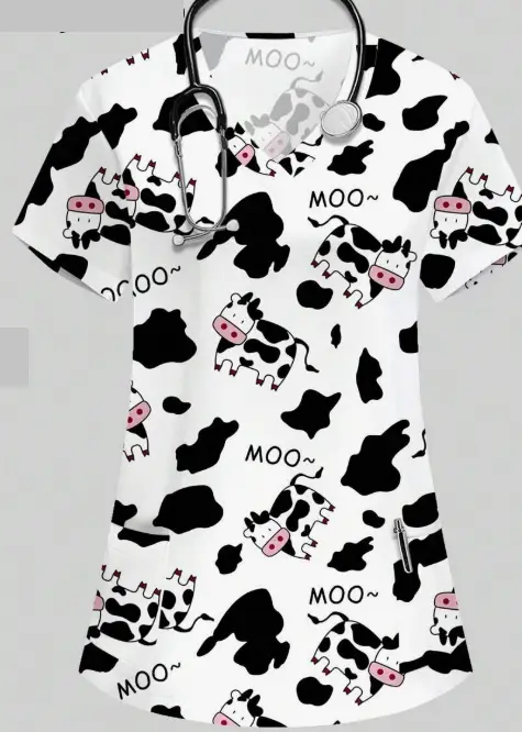 Plus Size Women's Vibrant Print Scrub Top Casual V-Neck Short Sleeve
