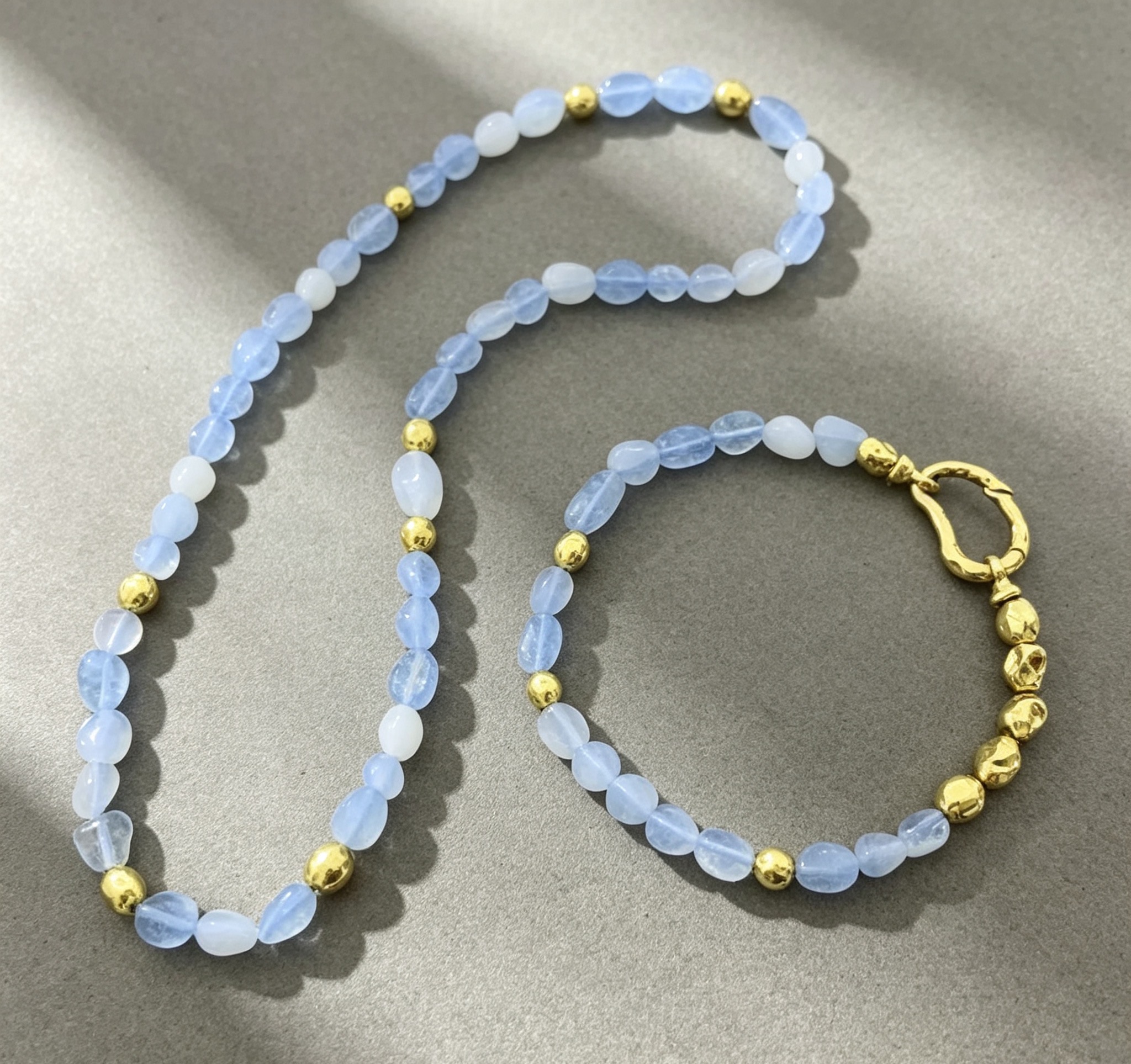 Blue Sapphire Beaded Necklace Bracelet Set Gold Tone Women Vacuum Plated Elegant Fashion Jewelry Versatile 5