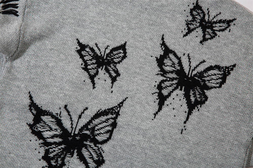 Title 7, Idle Style Butterfly Jacquard Round Neck Sweate...