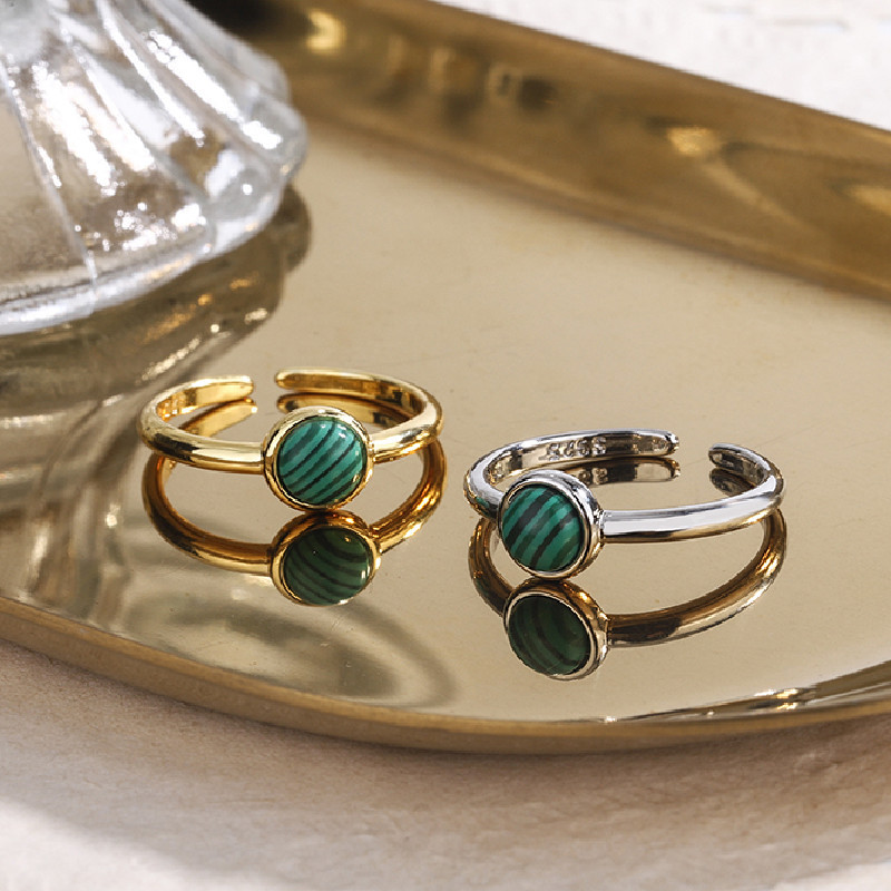 Malachite Round Ring Female Girlfriend Student Green Ring