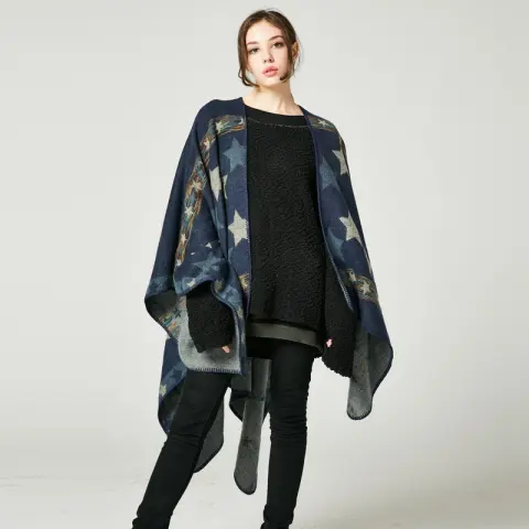 Women's Star Color Striped Faux Cashmere Shawl