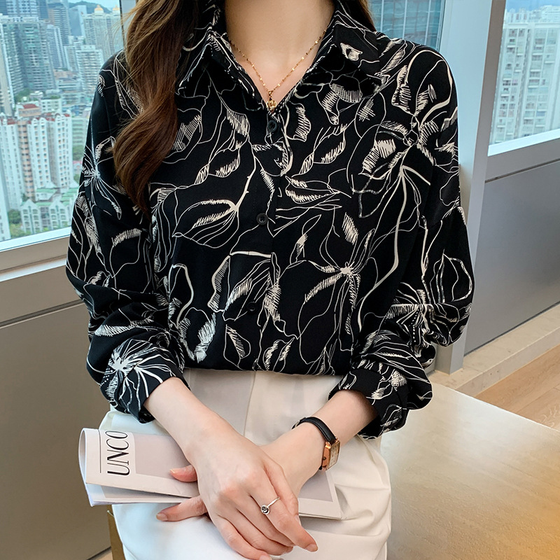 Title 2, Pattern Print Lapel Drape Long-sleeved Shirt