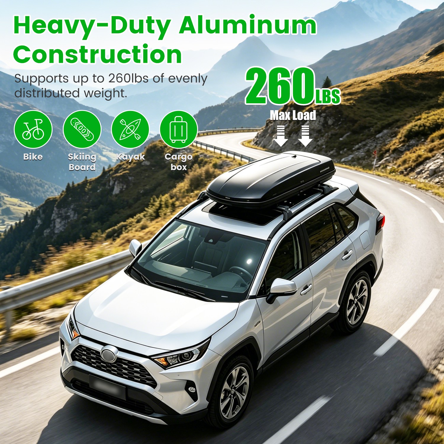 Roof Rack Cross Bars For Fit RAV4 2019-2025 Aluminum Roof Rails Cargo Crossbars For Flush Side Rails Heavy Duty Rooftop Carrier Anti-Theft Lock For Kayak Bike Luggage 260lbs Capacity — foto 6
