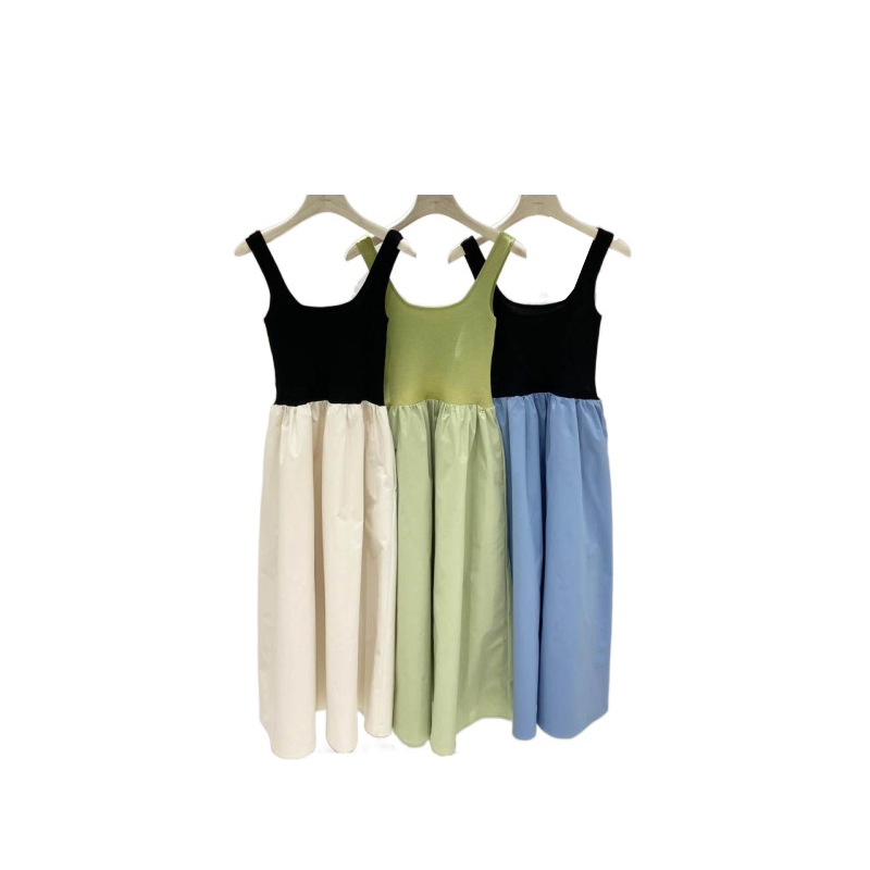 Knitted Stitching Suspender  Large Swing A-line Long Skirt