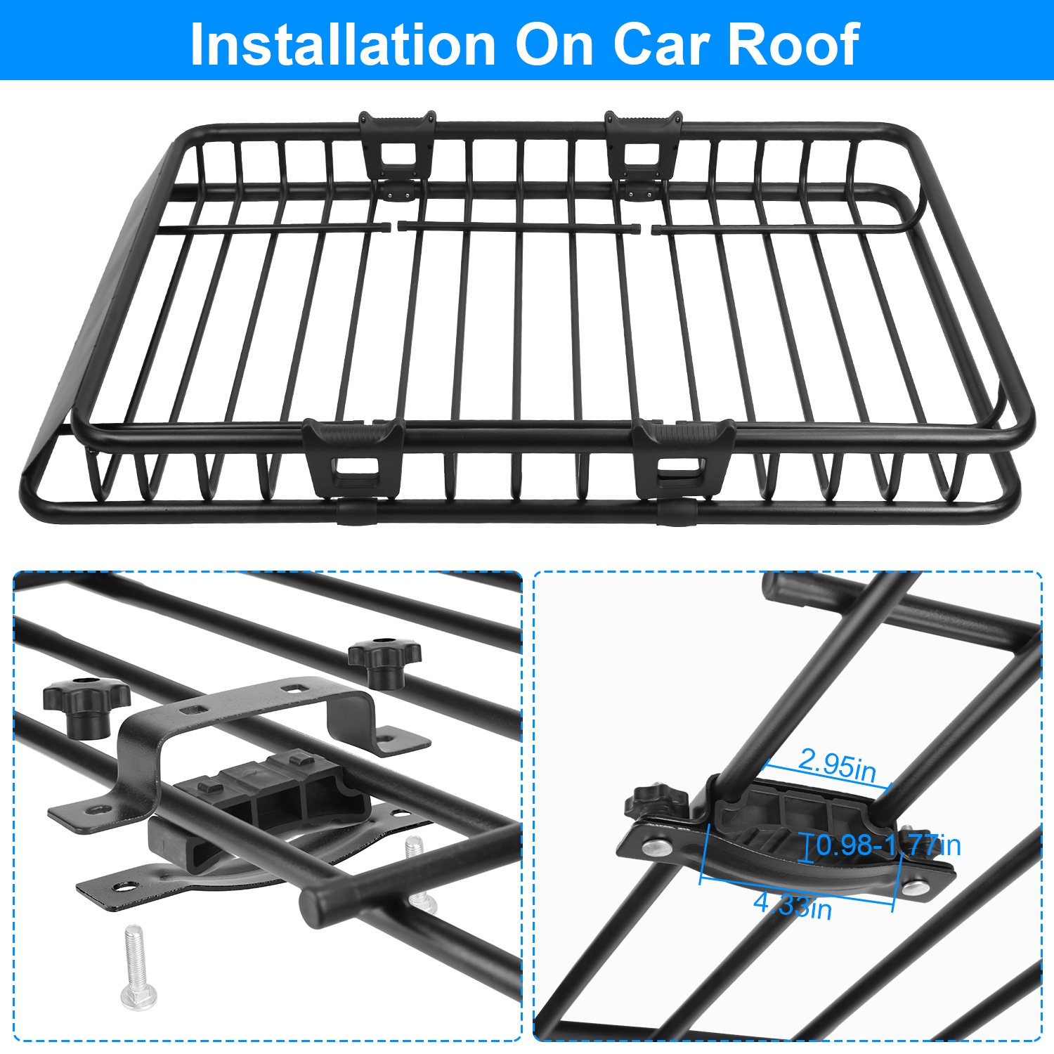 1Pc 63x39x6.3in Universal Roof Rack Cargo Carrier Car Top Luggage Holder Basket With Hook Strap Elastic Net — foto 3