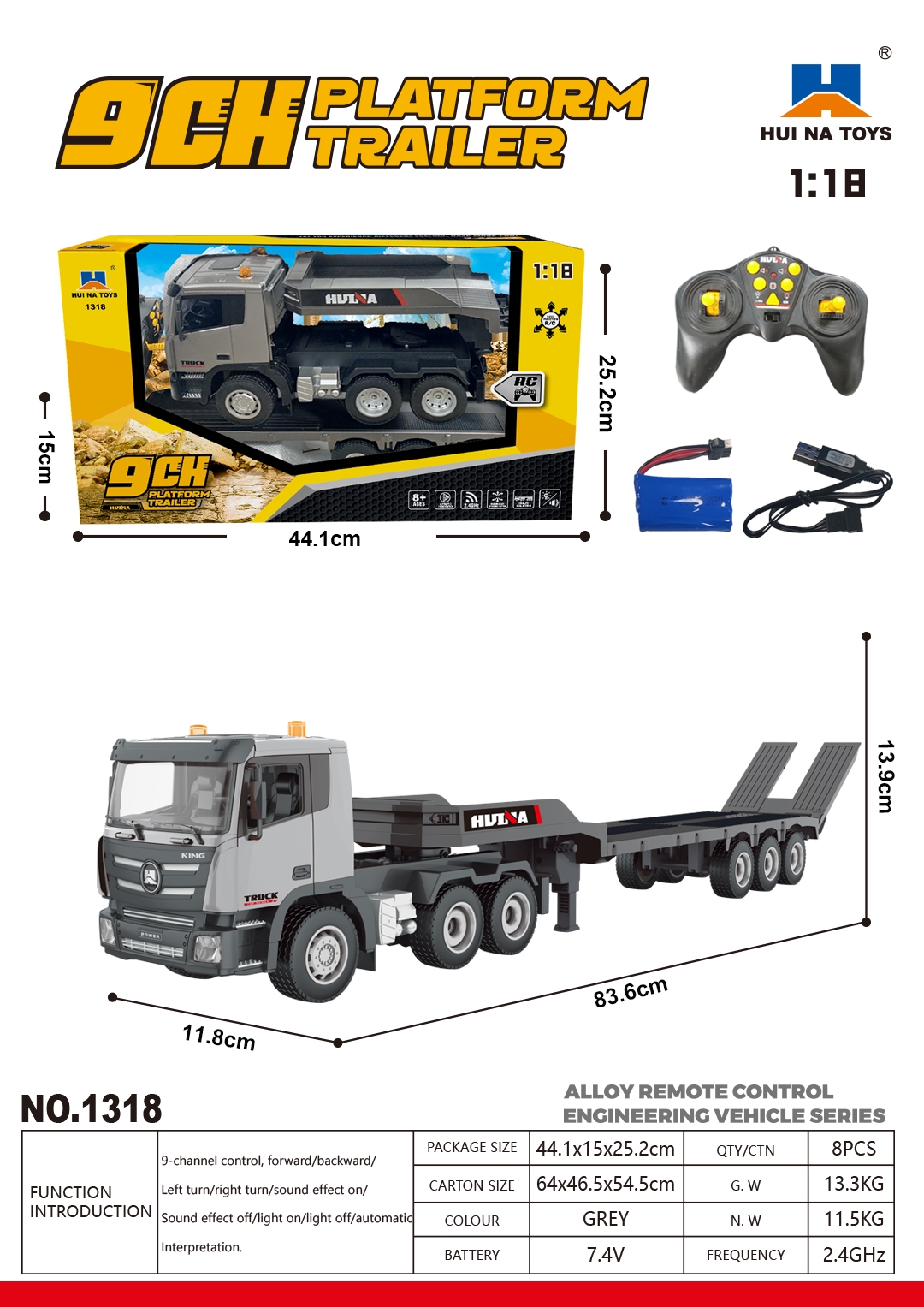 Huina 1318 1-24 Semi-alloy Remote Control Flatbed Trailer Toy