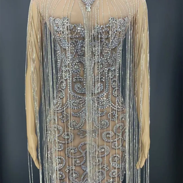 Short Rhinestone Fringed Diamond Cocktail Dress Silver - Shop at LoveMi